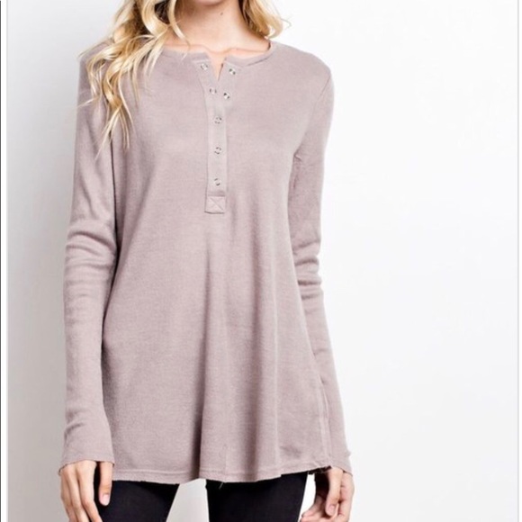 Lilac Grey Henley - Picture 2 of 6